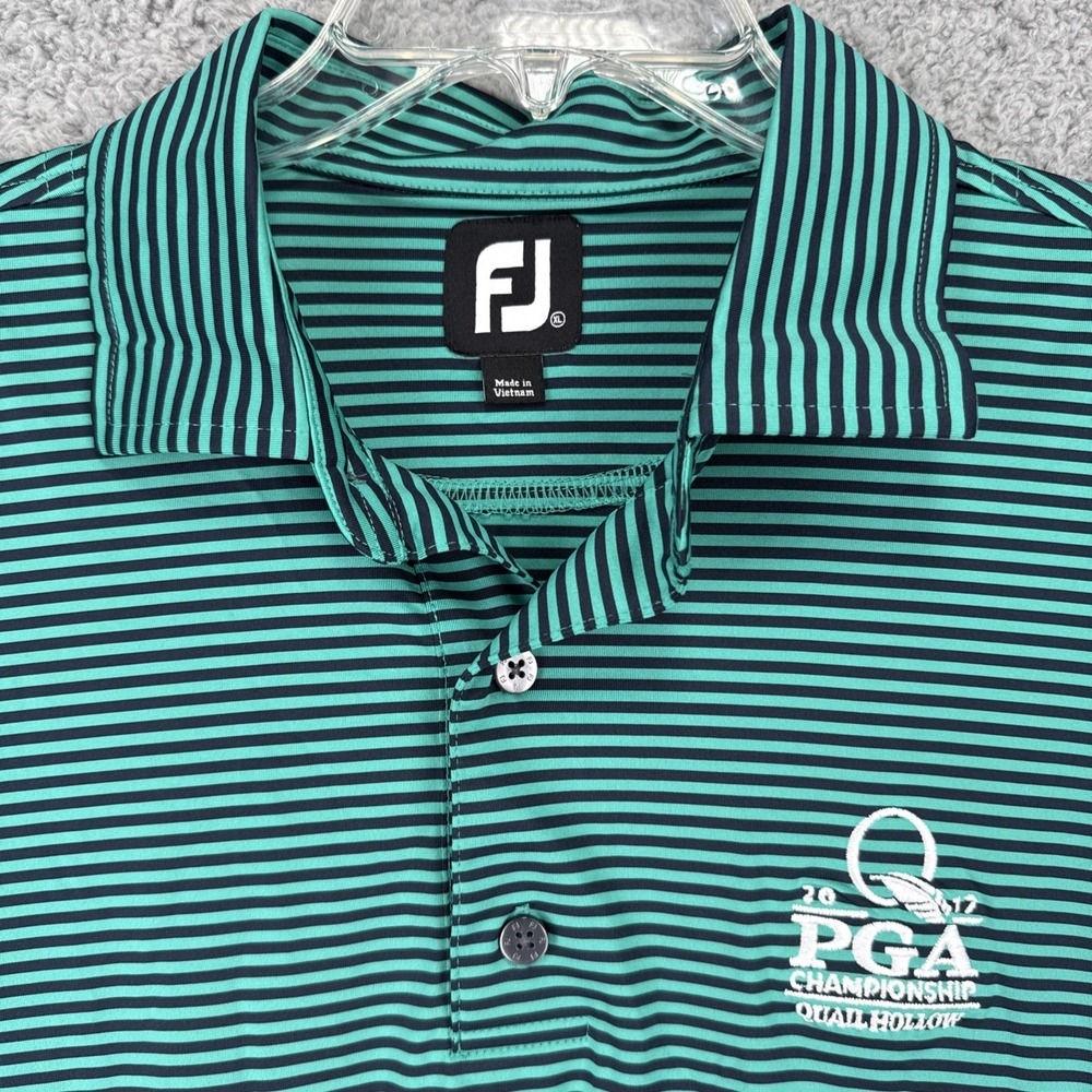 FootJoy Golf Polo Shirt Mens XL Green Stripe 2017 PGA Championship Quail Hollow